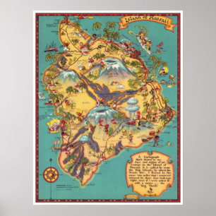 kaart van het eiland Hawaii Poster
