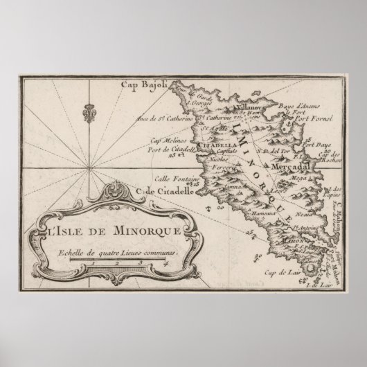 kaart van het eiland Menorca (1764) Poster (Voorkant)