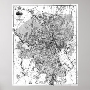 kaart van het eiland Providence Rhode (1899) BW Poster
