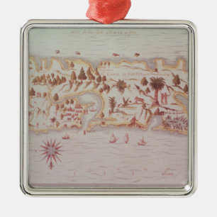 Kaart van het eiland Puerto Rico, 1599 Metalen Ornament