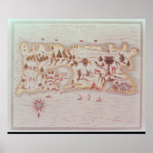 Kaart van het eiland Puerto Rico, 1599 Poster