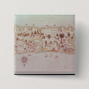 Kaart van het eiland Puerto Rico, 1599 Vierkante Button 5,1 Cm