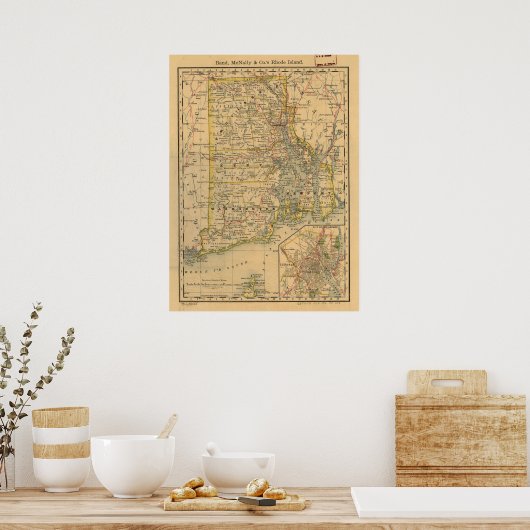  kaart van het eiland Rhode (1875) Poster (Keuken)