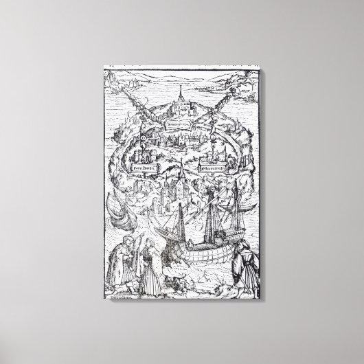 Kaart van het eiland Utopia, Boekarchitectuur Canvas Afdruk (Voorkant)