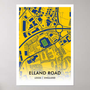 Kaart van het Elland Road Stadium, thuisbasis van  Poster