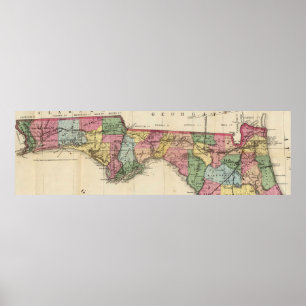 kaart van het Florida Panhandle (1870) Poster