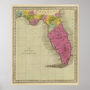 Kaart van het Gebied van Florida Poster