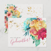 Kaart van het Godmoeder-voorstel Floral Gold Splat (Voorkant / Achterkant)