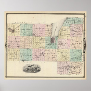 Kaart van het graafschap Fond du Lac, staat Wiscon Poster