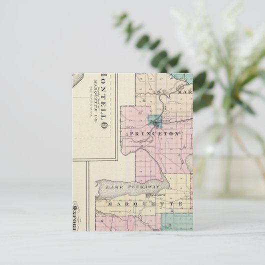 Kaart van het graafschap Green Lake, staat Wiscons (Staand voorkant)