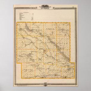 Kaart van het graafschap Guthrie, staat Iowa Poster