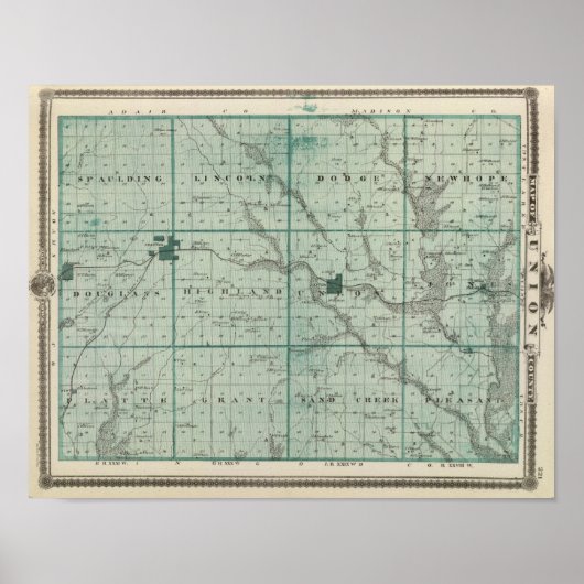 Kaart van het graafschap Unie, de staat Iowa Poster (Voorkant)