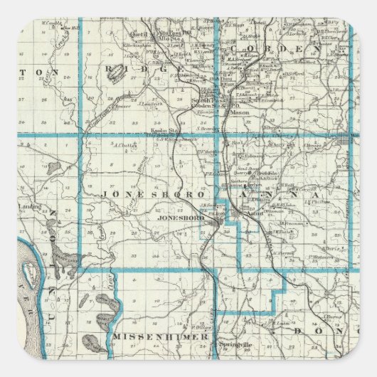 Kaart van het graafschap Unie Vierkante Sticker (Voorkant)