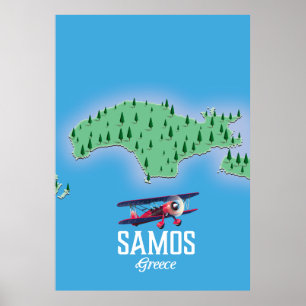 kaart van het Griekse eiland Samos Poster