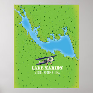 Kaart van het marionmeer Zuid-carolina Poster