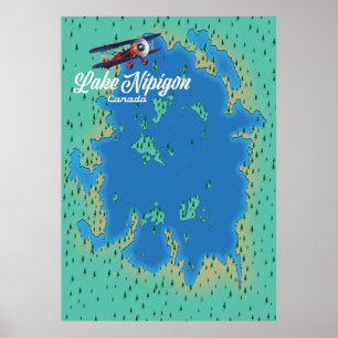 kaart van het meer Nipigon Canada Poster