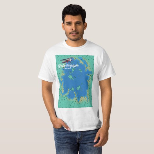 kaart van het meer Nipigon Canada T-shirt (Voorkant volledig)