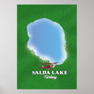 Kaart van het meer Salda Turkije Poster