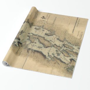 kaart van het meer van ChamPlain (1865) Cadeaupapier