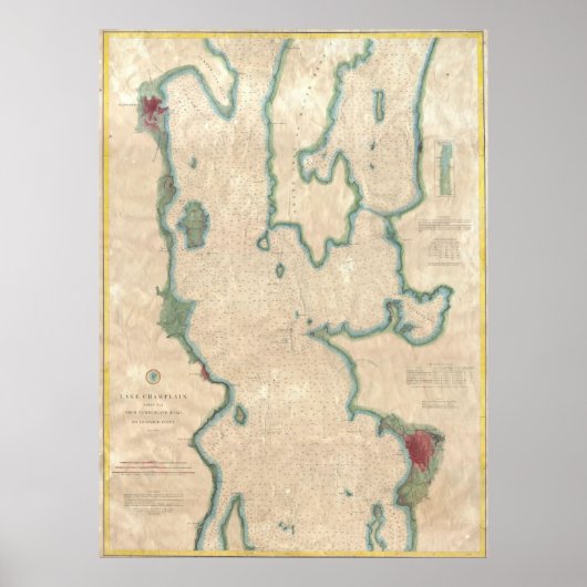  kaart van het meer van ChamPlain (1874) Poster (Voorkant)