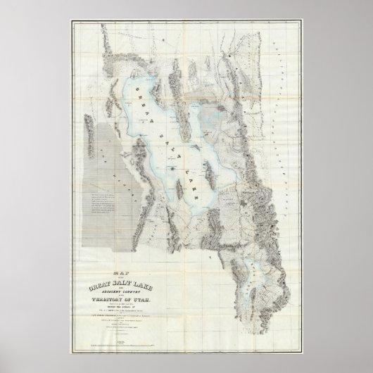 kaart van het meer van de Grote Zout (1852) Poster (Voorkant)