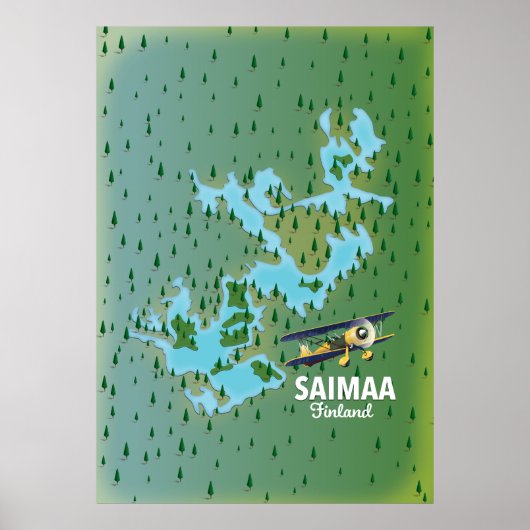 kaart van het meer van Saimaa Finland Poster (Voorkant)