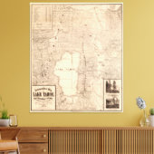  kaart van het meer van Tahoe Calfornia (1874) Canvas Afdruk (Insitu (Woonkamer))