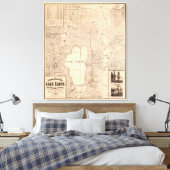  kaart van het meer van Tahoe Calfornia (1874) Canvas Afdruk (Insitu (Slaapkamer))