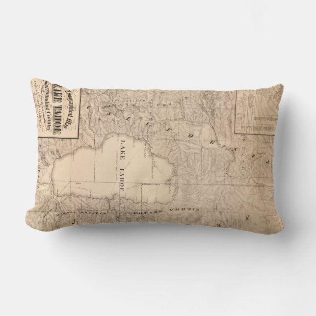  kaart van het meer van Tahoe Calfornia (1874) Kussen (Voorkant)