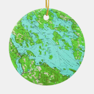  kaart van het meer van Winnipesaukee (1956) Keramisch Ornament
