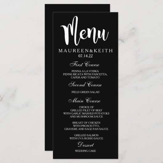 Kaart van het menu Zwart-wit aangepaste weddenscha (Voorkant / Achterkant)