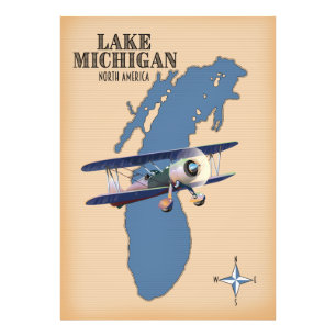 Kaart van het Michiganmeer in Noord-Amerika Foto Afdruk