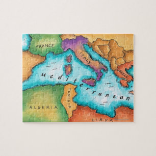 Kaart van het Middellandse-Zeegebied Legpuzzel