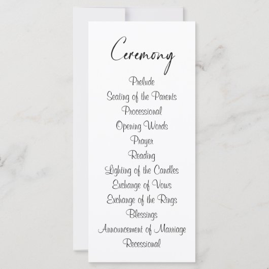Kaart van het Modern Script Wedding Ceremony Progr (Achterkant)