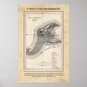 Kaart van het Mysterious Island Poster van Jules M