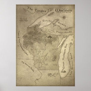 Kaart van het Mythisch Land Wisconsin Poster