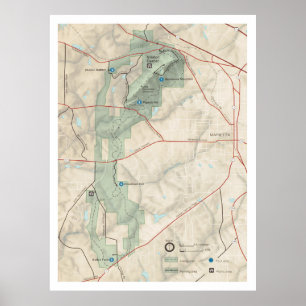 Kaart van het Nationaal Battlefield Park Kennesaw Poster