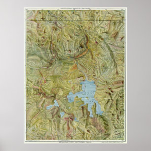 kaart van het Nationaal Park Yellowstone (1898) Poster