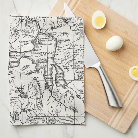 kaart van het nationale park van Yellowstone Theedoek (Quarter Fold)