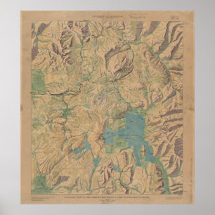 kaart van het nationale park Yellowstone (1914) Poster