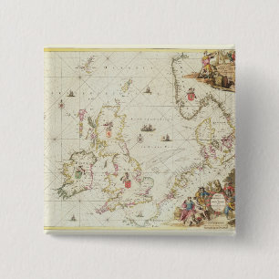 Kaart van het Noorden Zee, c.1675 Vierkante Button 5,1 Cm