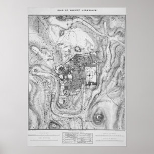 Kaart van het oude Jeruzalem 1864 Poster