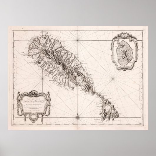 Kaart van het oude St Kitts (1758) Saint Christop Poster (Voorkant)