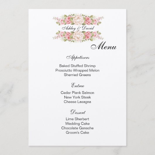 Kaart van het Wedding Menu (Voorkant)