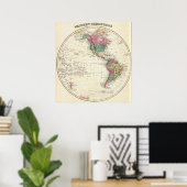 Kaart van het Westerne halfrond Poster (Thuiskantoor)