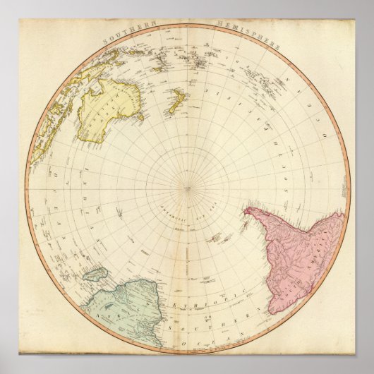 kaart van het zuidelijk halfrond poster (Voorkant)