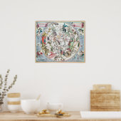 Kaart van het zuidelijk halfrond poster (Keuken)