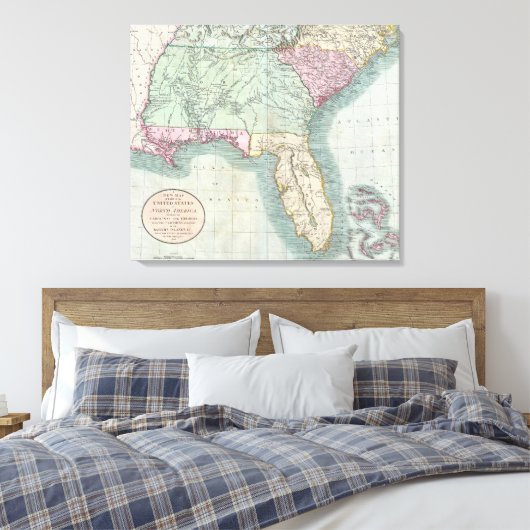 kaart van het zuidoosten van de Verenigde Staten Canvas Afdruk (Insitu (Slaapkamer))