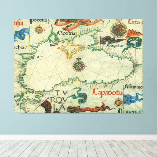  kaart van het zwarte Zee (1559) Canvas Afdruk (Insitu (Houten vloer))