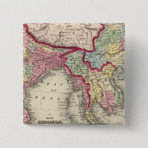 Kaart van hindoostan, verder India, China en Tibet Vierkante Button 5,1 Cm